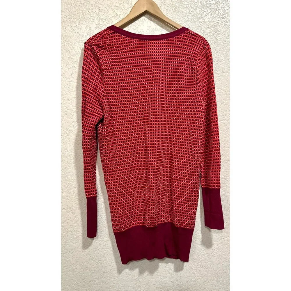 Zara Red Print Knit Red Long Cardigan Sweater
